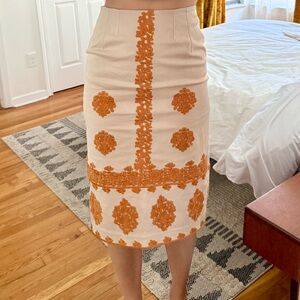 Anthropologie Cream and Orange Pencil Skirt